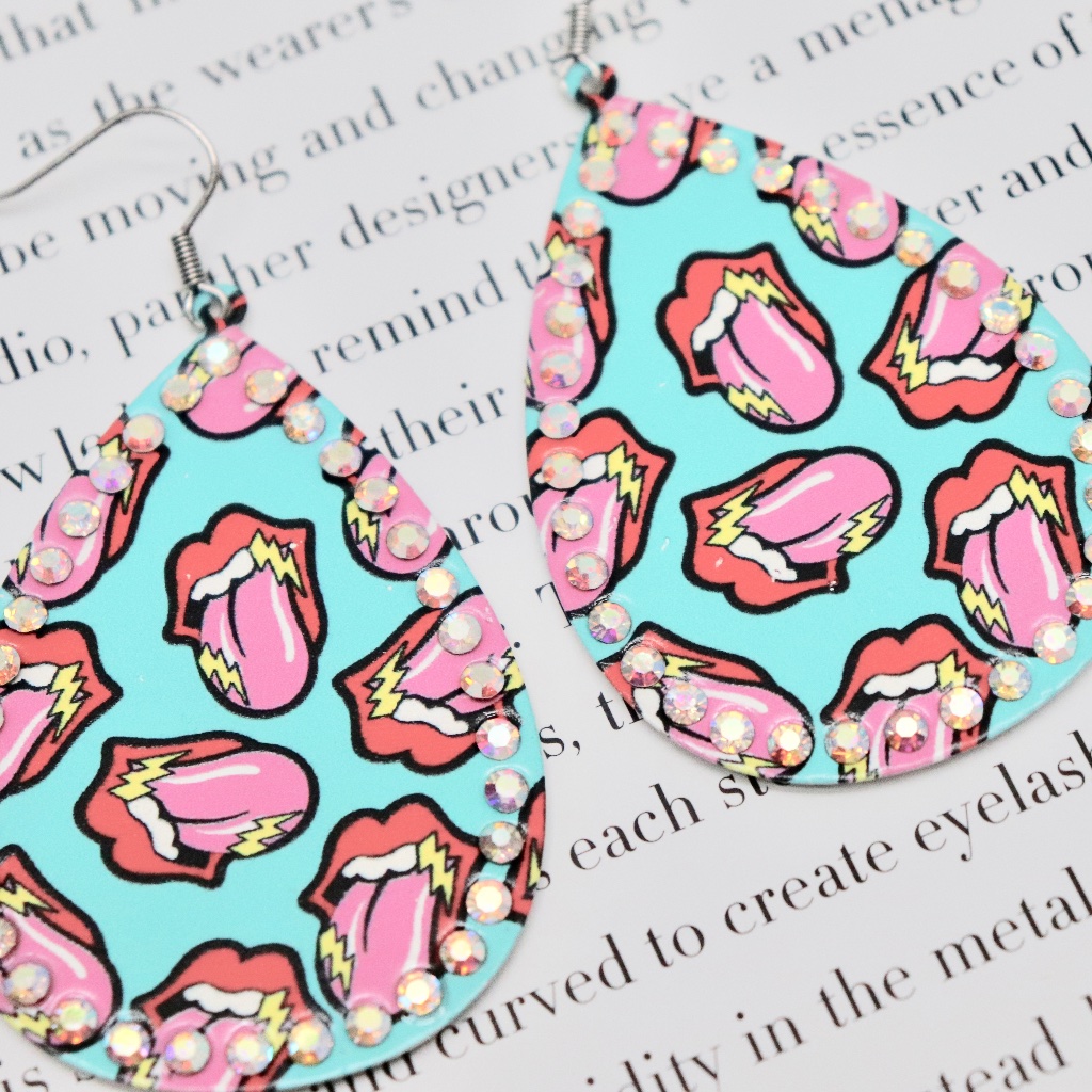 Rolling Stones Lips Lighting W Stones Earrings 25$